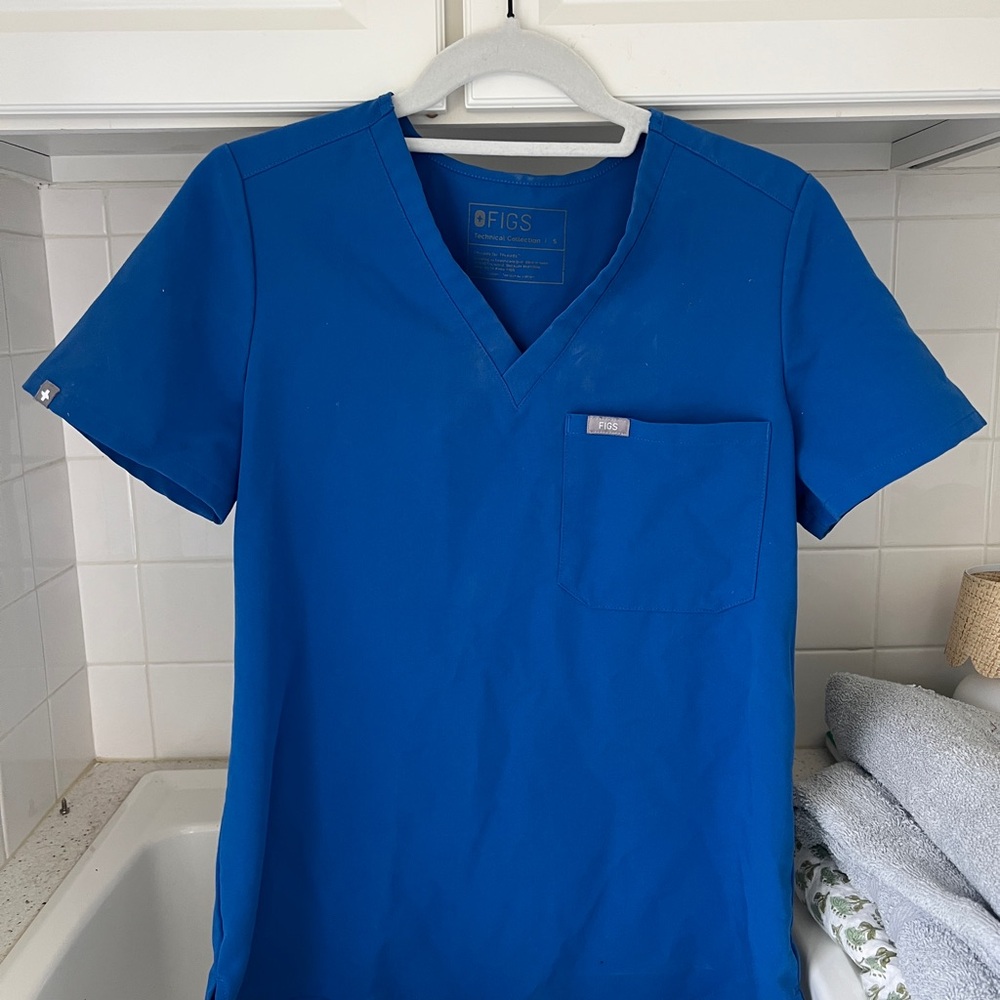 Figs Blue Short Sleeve Tee V-Neck S
